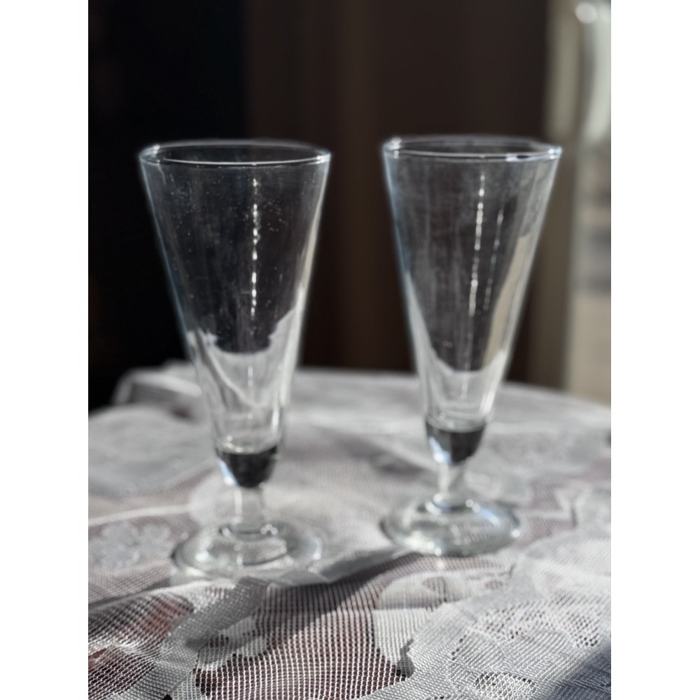 Vtg Set Pilsner Beer Glasses Tapered W/Exquisite Beveled Cut Glass Foot Base